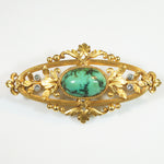 French Turquoise & 18k Gold Brooch with Diamond Sparks