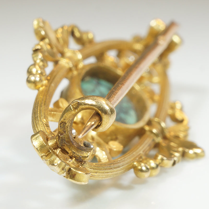 French Turquoise & 18k Gold Brooch with Diamond Sparks