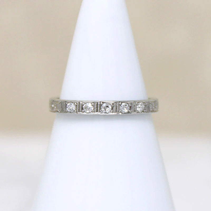 Exquisitely Engraved Diamond & White Gold Band