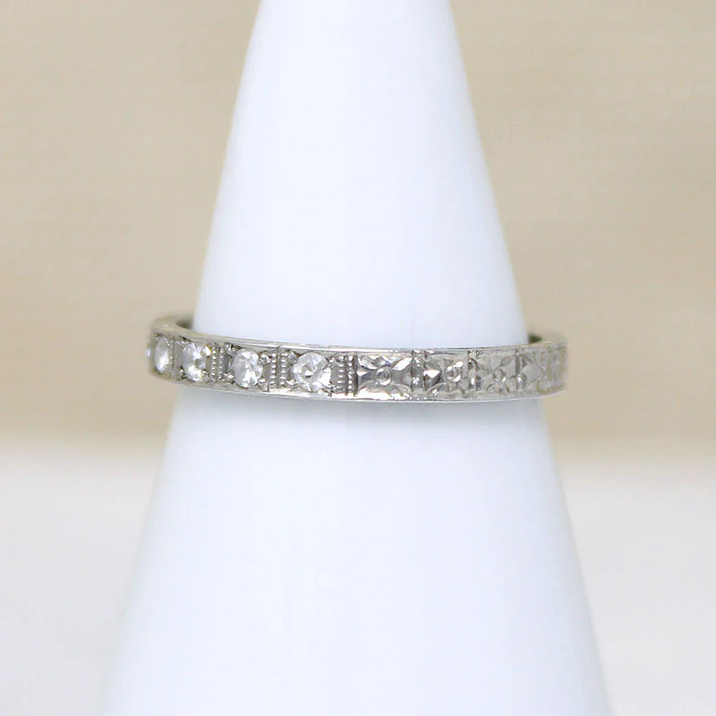 Exquisitely Engraved Diamond & White Gold Band