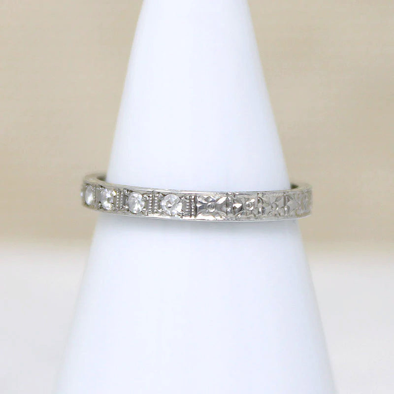 Exquisitely Engraved Diamond & White Gold Band