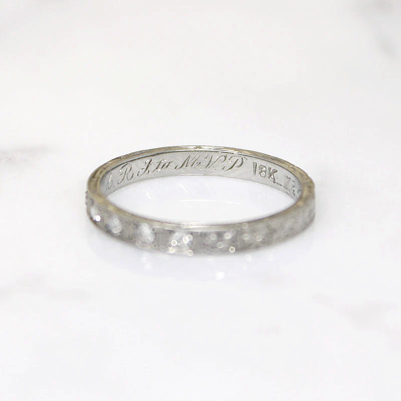 Exquisitely Engraved Diamond & White Gold Band