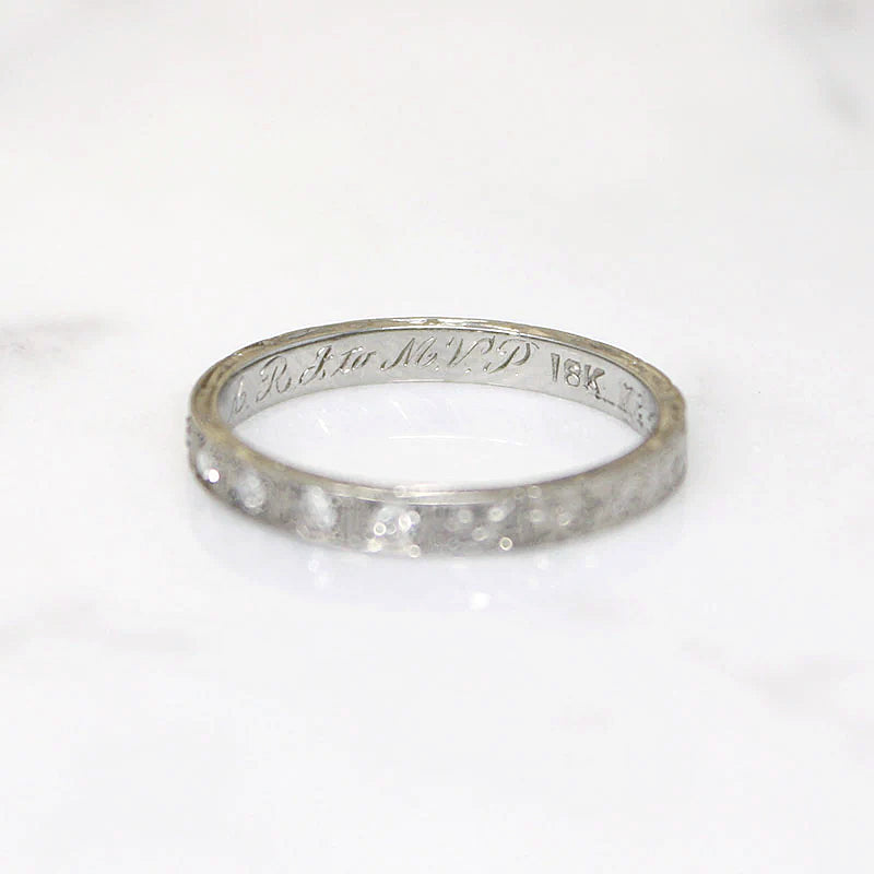 Exquisitely Engraved Diamond & White Gold Band