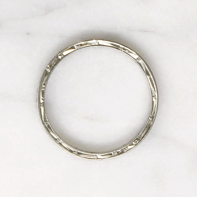 Exquisitely Engraved Diamond & White Gold Band