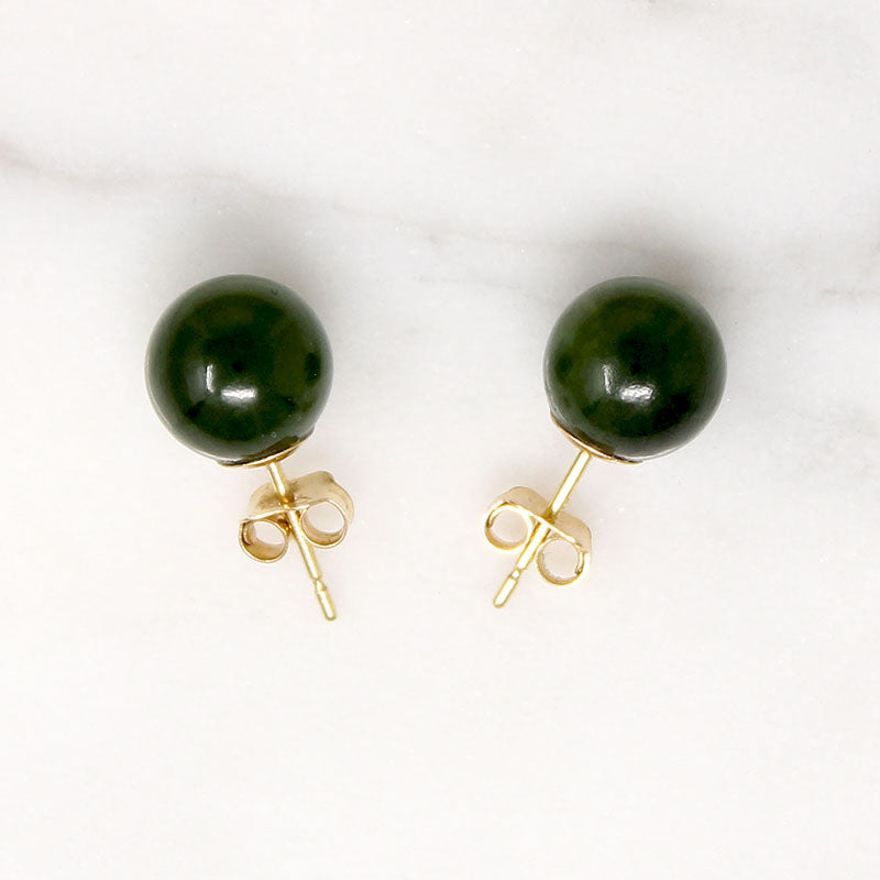 Italian Gold & Green Jade Stud Earrings