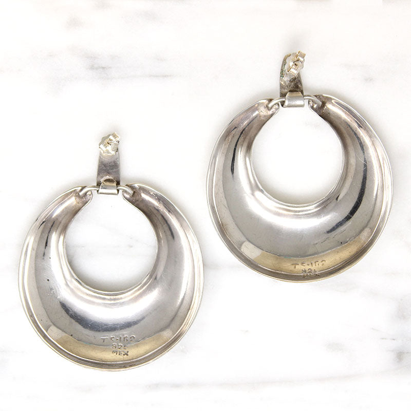 Oversized Mexican Silver Hoops for Pierced Ears