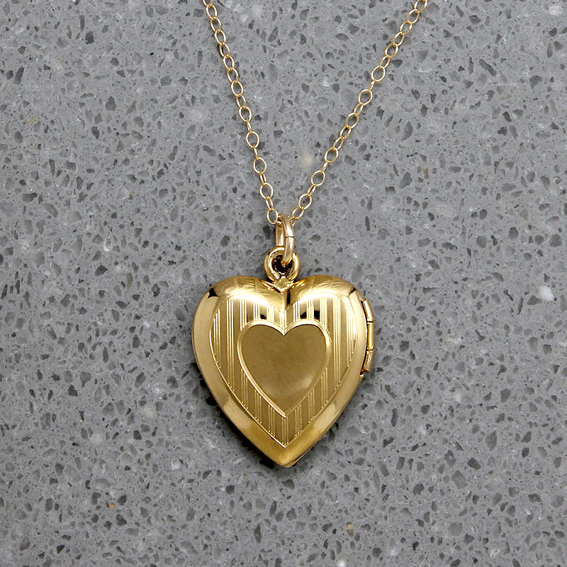 Pinstripes & Flourishes Engraved Vermeil Heart Locket