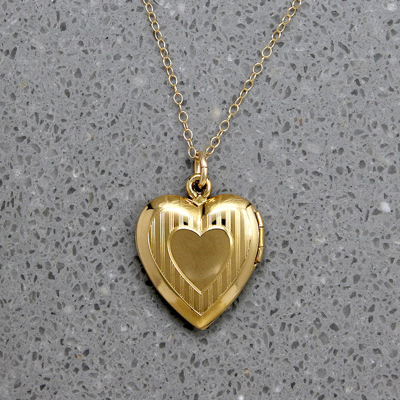 Pinstripes & Flourishes Engraved Vermeil Heart Locket