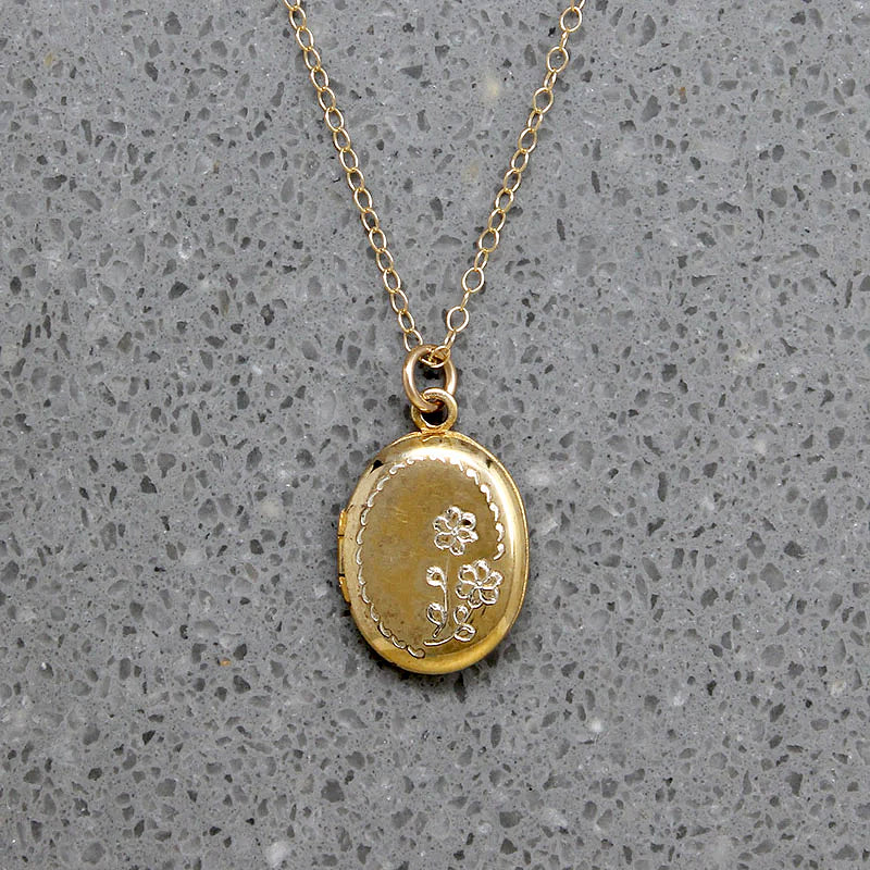 Wee Flower Engraved Vermeil Oval Locket