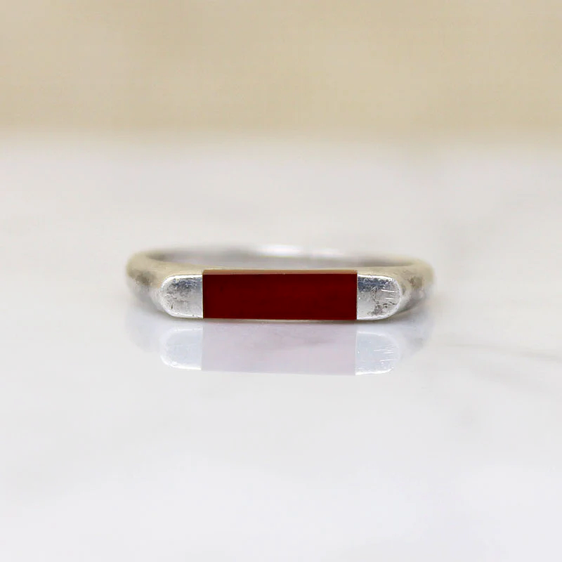 Carnelian Inlaid Sterling Silver Signet Ring
