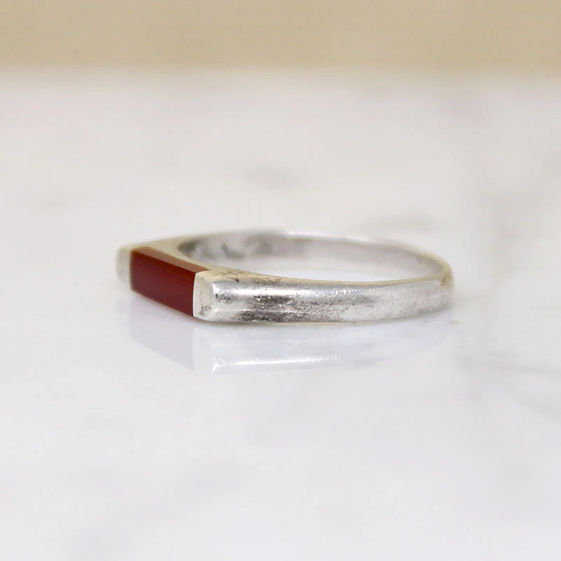 Carnelian Inlaid Sterling Silver Signet Ring