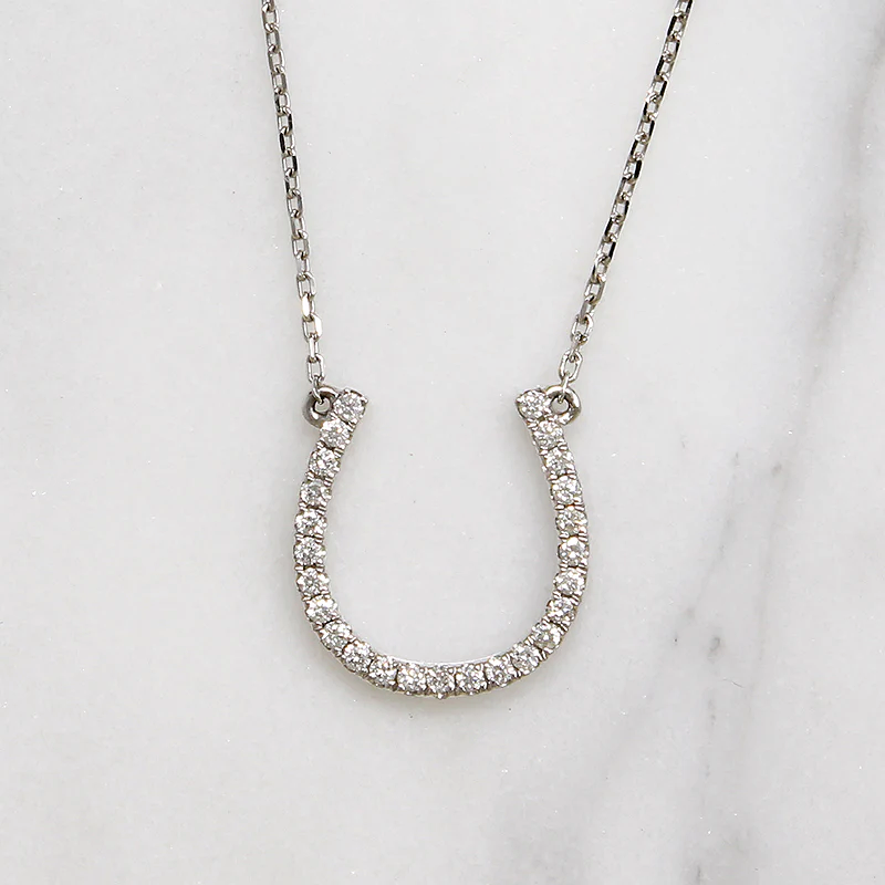 Dainty Diamond & White Gold Horseshoe Necklace