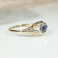 French Cut Sapphire and Rose Cut Diamond Ring