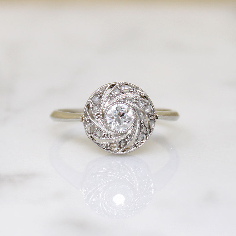 Rose Cut Spiral Diamond & Platinum Ring