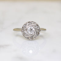 Rose Cut Spiral Diamond & Platinum Ring