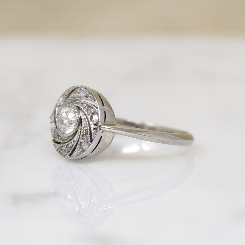Rose Cut Spiral Diamond & Platinum Ring