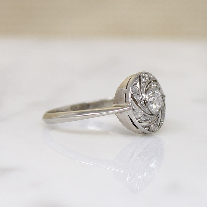 Rose Cut Spiral Diamond & Platinum Ring