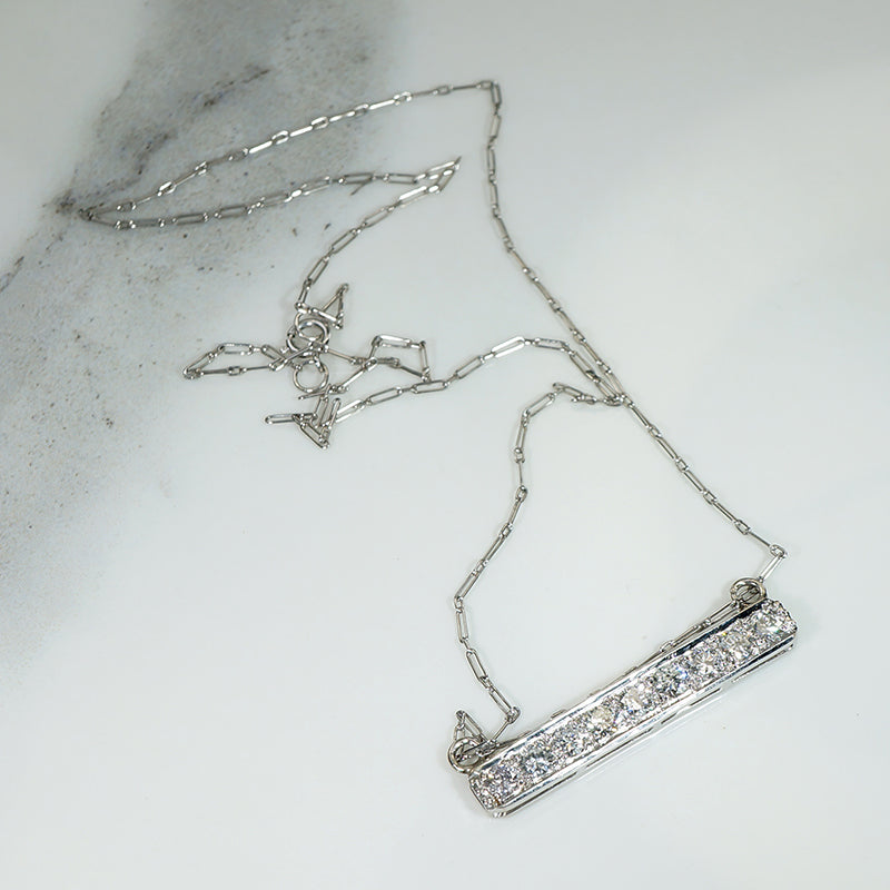 Chic Diamond & Platinum Bar Necklace