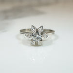 Mid Century Diamond & 18k White Gold Flower Ring