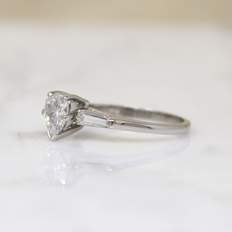 Pear Cut Diamond with Baguettes in White Gold Ring
