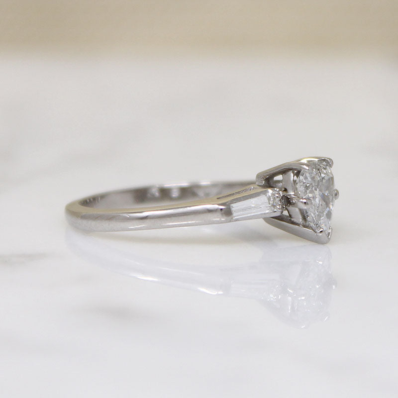 Pear Cut Diamond with Baguettes in White Gold Ring