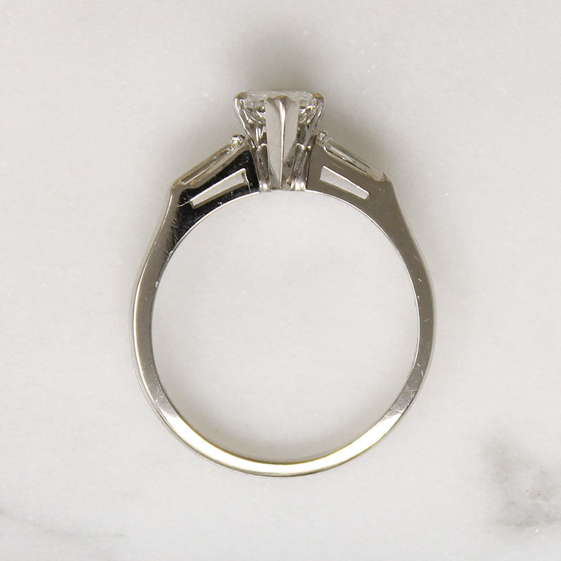 Pear Cut Diamond with Baguettes in White Gold Ring