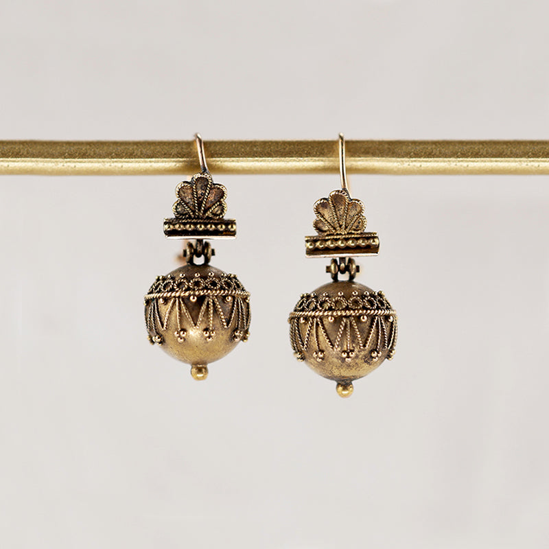 Etruscan Revival Earbobs in 14k Gold