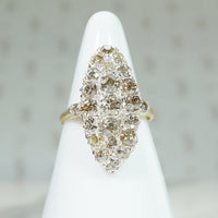 Delicious Marquise Shaped Ring of Old Mine Cut Diamonds