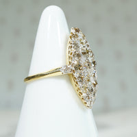 Delicious Marquise Shaped Ring of Old Mine Cut Diamonds