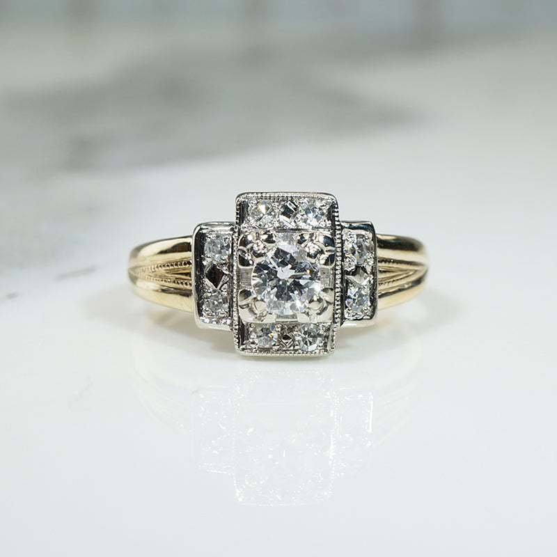 Striking Platinum and Gold Art Deco Engagement Ring