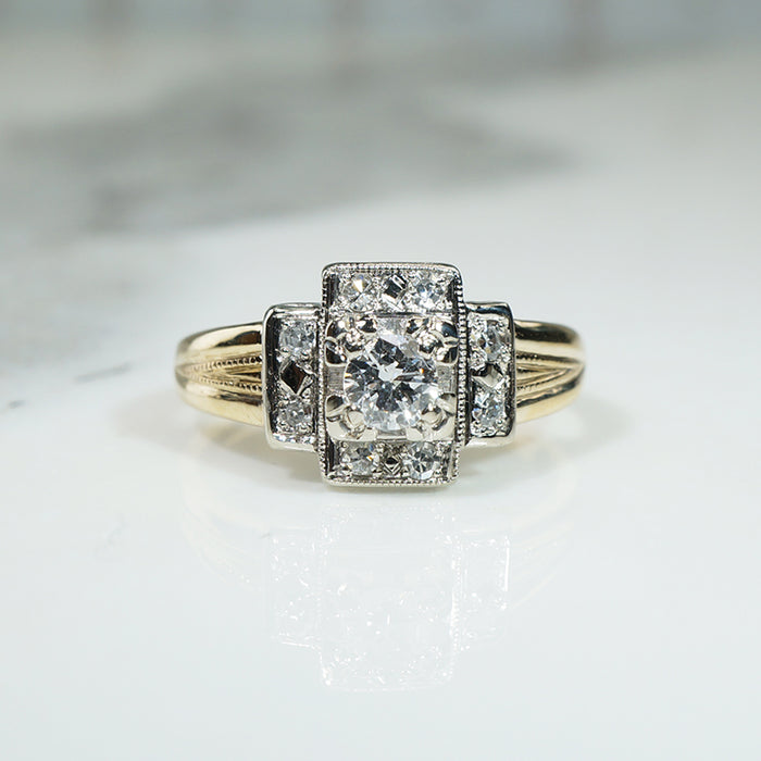 Striking Platinum and Gold Art Deco Engagement Ring