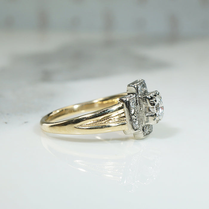 Striking Platinum and Gold Art Deco Engagement Ring