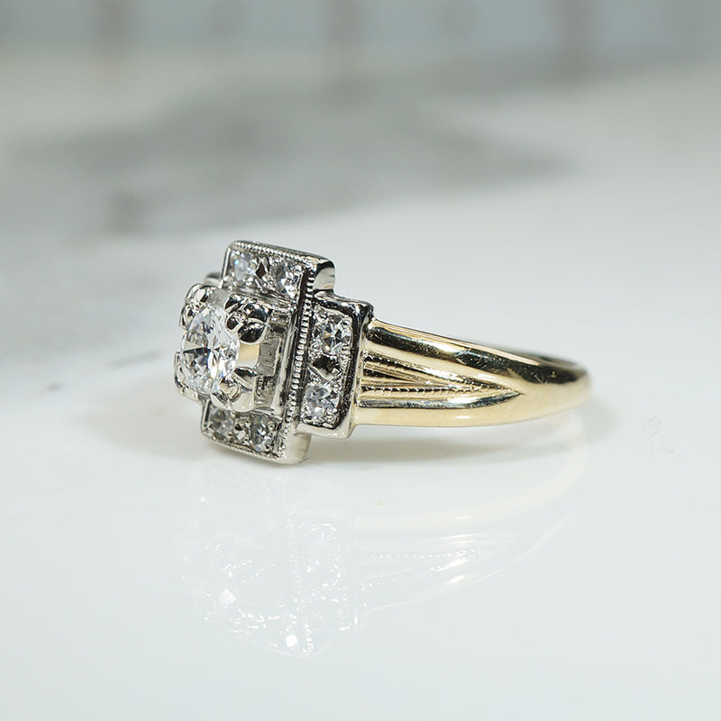 Striking Platinum and Gold Art Deco Engagement Ring