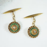 Etruscan Revival 22k Gold & Green Enamel Cufflinks