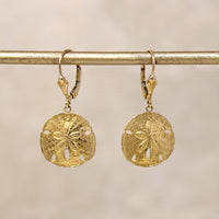 Adorable 14k Gold Sand Dollar Drop Earrings