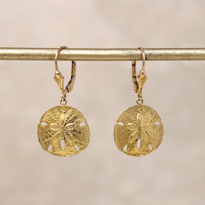 Adorable 14k Gold Sand Dollar Drop Earrings