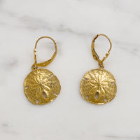 Adorable 14k Gold Sand Dollar Drop Earrings