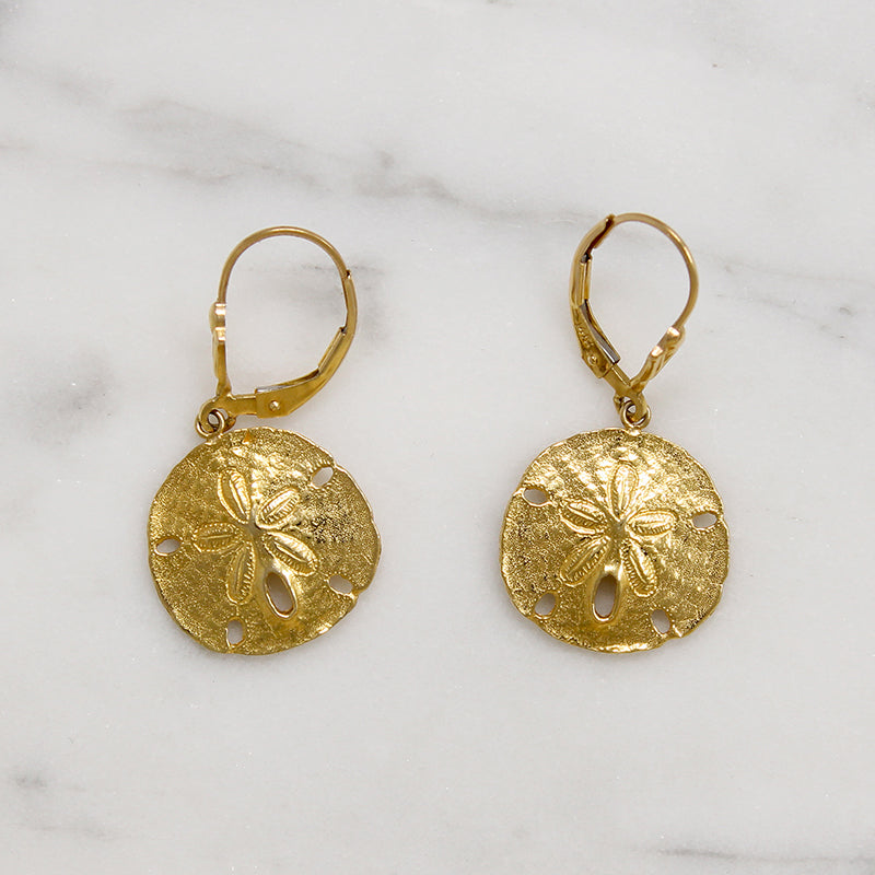Adorable 14k Gold Sand Dollar Drop Earrings