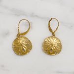 Adorable 14k Gold Sand Dollar Drop Earrings