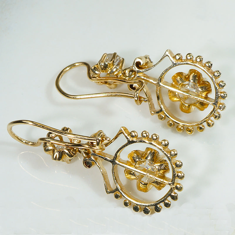 Darling Diamond & 14k Gold Drop Earrings c.1900