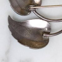 Two Perfect Leaves Sterling & Green Guilloché Enamel Brooch