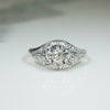 Mine Cut Diamond Etched Platinum Ornate Ring