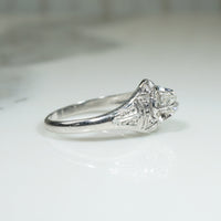 Old Mine Cut Diamond in Ornate Etched Filigree Engagement Ring