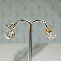 Diamond & Two-Tone Gold Hexagonal Art Deco Earbobs