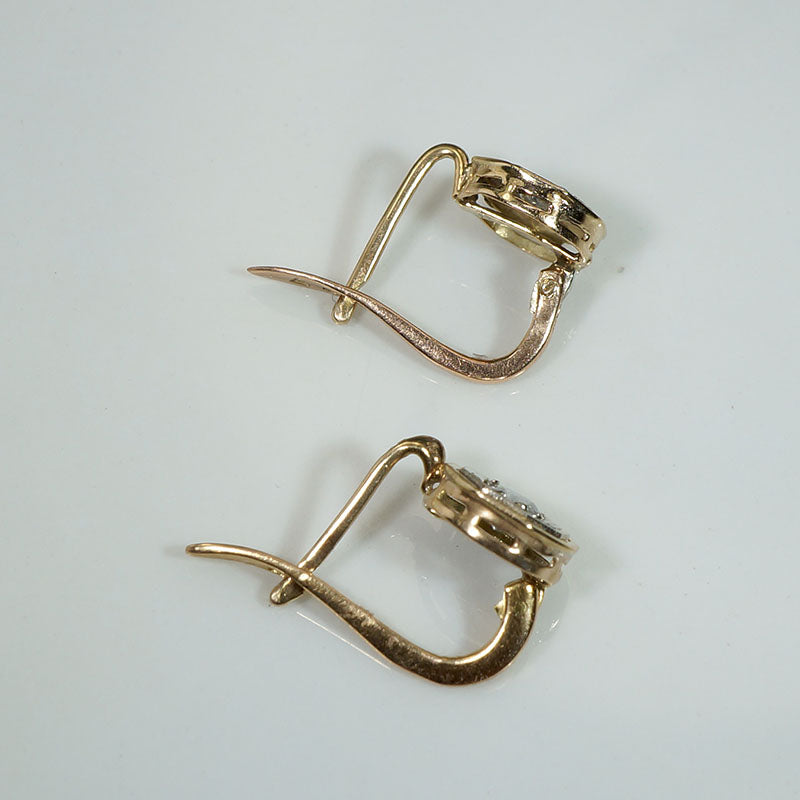 Diamond & Two-Tone Gold Hexagonal Art Deco Earbobs