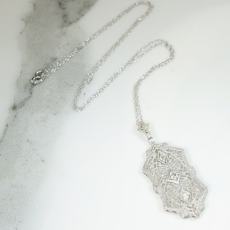 Ethereal Diamond & White Gold Filigree Pendant