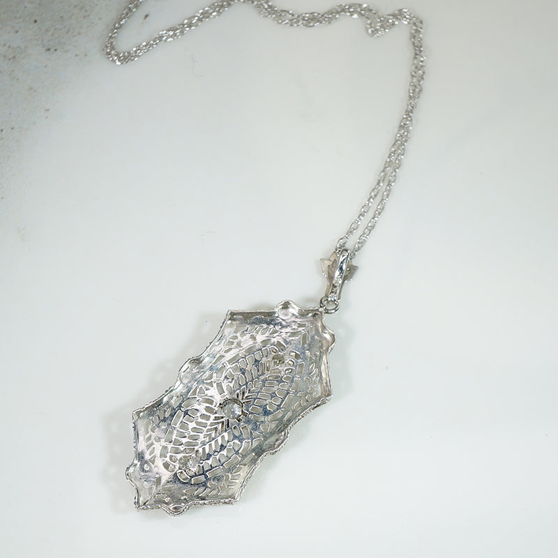 Ethereal Diamond & White Gold Filigree Pendant