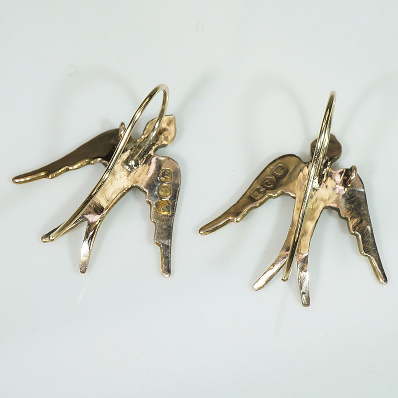 English Swallow Gold & Pearl Earrings 