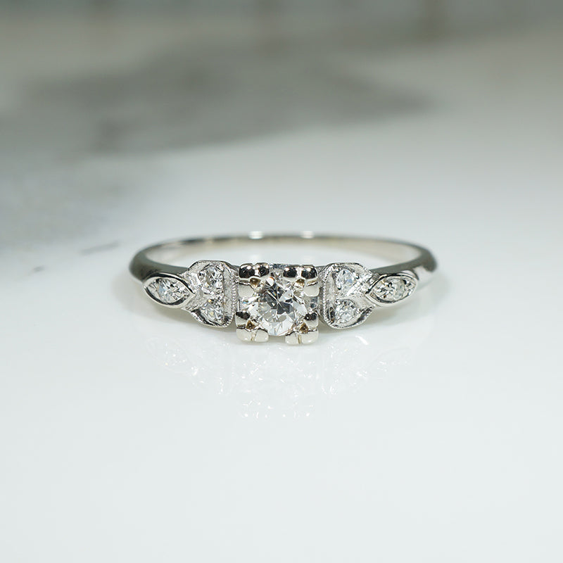 Decorative Old Euro Cut Diamond Engagement Ring