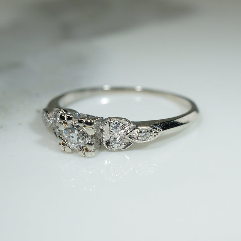 Decorative Old Euro Cut Diamond Engagement Ring